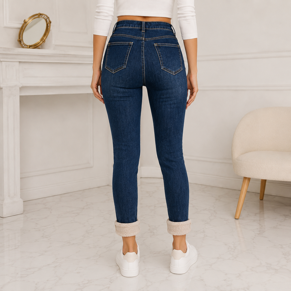 Jean d'Hiver Doublé Polaire - Taille Haute & Coupe Ajustée